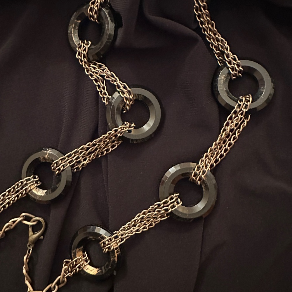 Studio Y Black Halter Top w/ Chain and Bead Accents - Picture 2 of 8